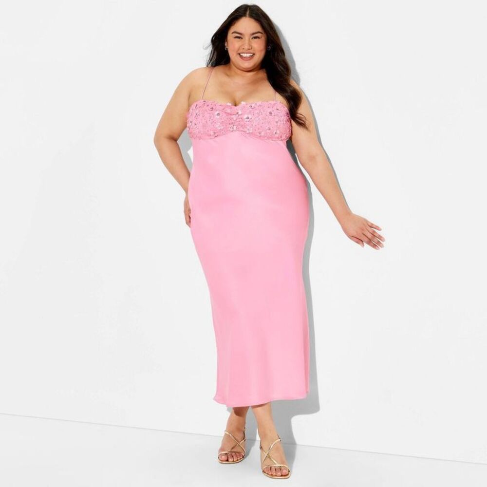Women's Maxi Sequin Satin Empire Waist Dress - Wild Fable Rose Pink XXL
